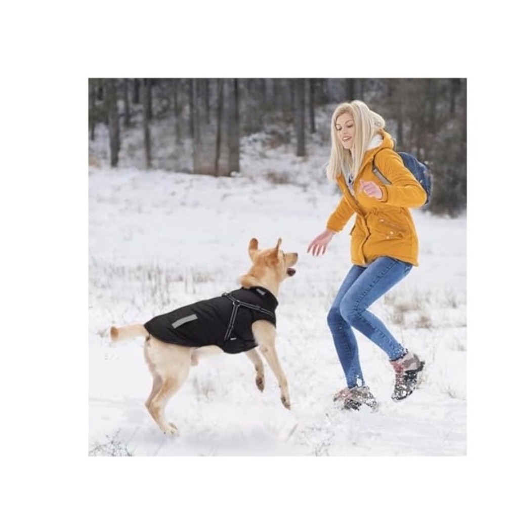 JoyDaog 4XL Winter Dog Jacket Waterproof Reflective Fleece Lined Harness Black - Picture 5 of 9